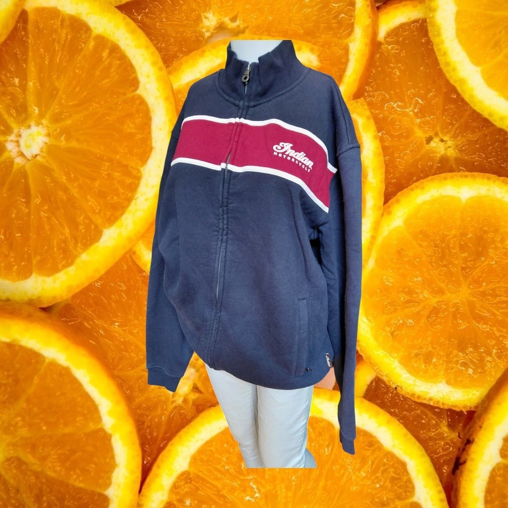 Indian Motorcycle Mens Full Zip Mock Neck Sweatshirt Navy Blue Red Large P872717